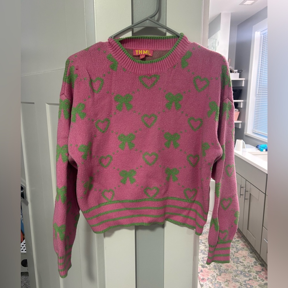 THML Pink Sweater with Green Accents